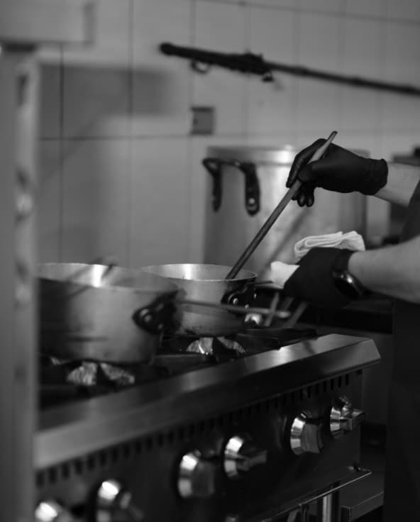 The kitchen stove mid-service